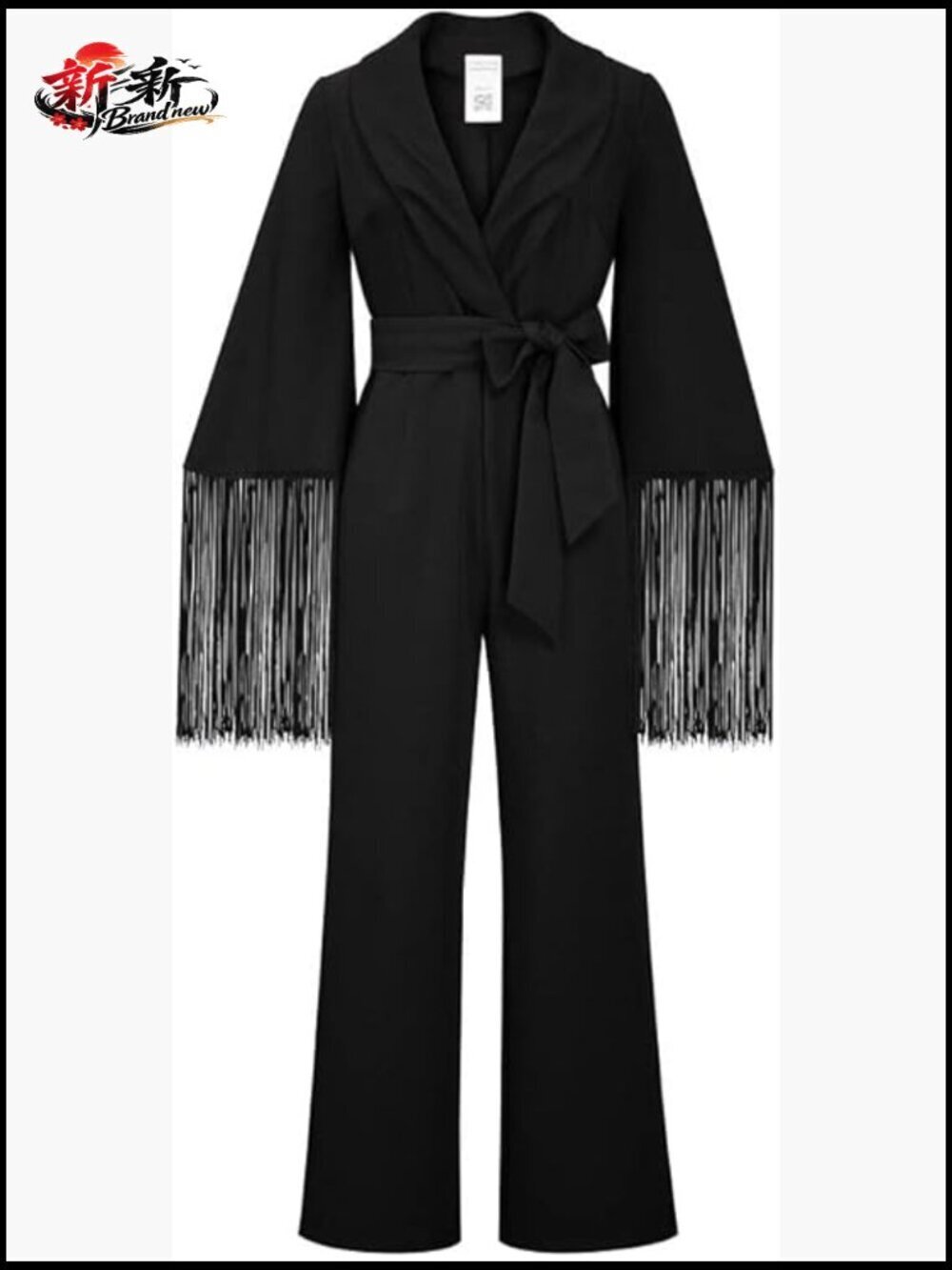 Long Sleeve Fringe Belted Jumpsuit with Ruffled Collar